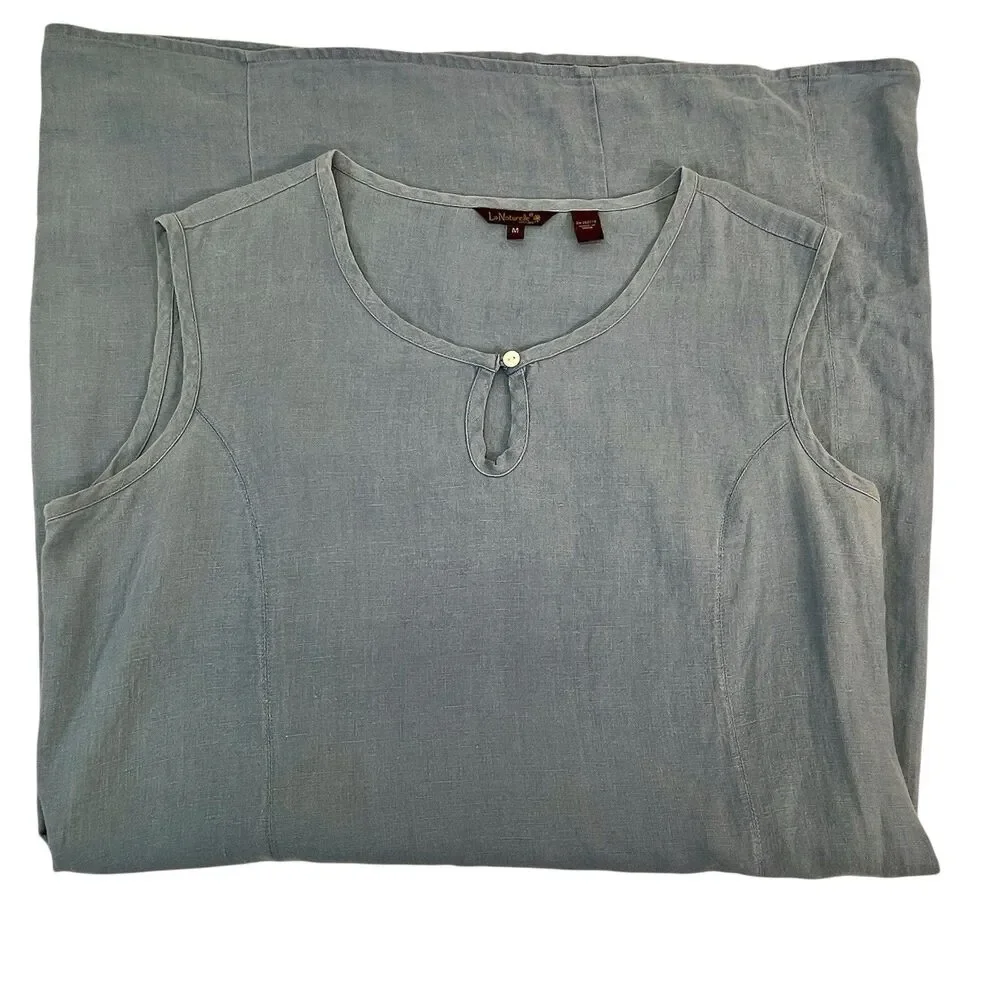 LaNaturelle 100% Linen Chambray ‎ Sleeveless Shift Dress Casual Womens Sz Med - Picture 5 of 11